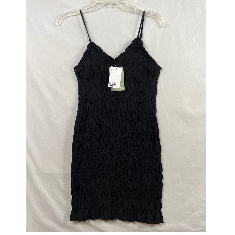 H&M Slip Bodycon Mini Dress Womens Small Black LivaEco Spaghetti Straps Party